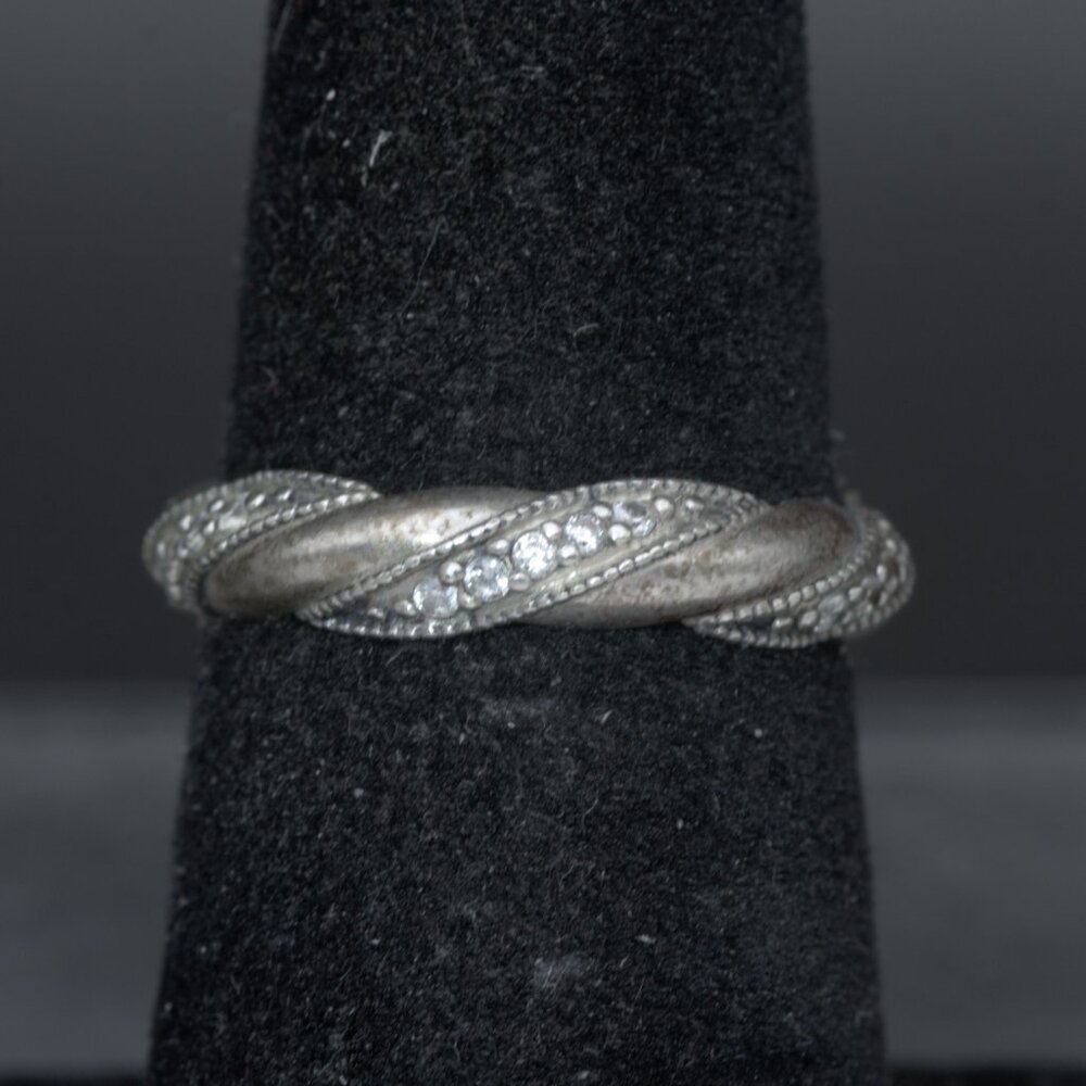 Pandora - Vintage Sterling Silver "Ribbon of Love" CZ Band - Size 6